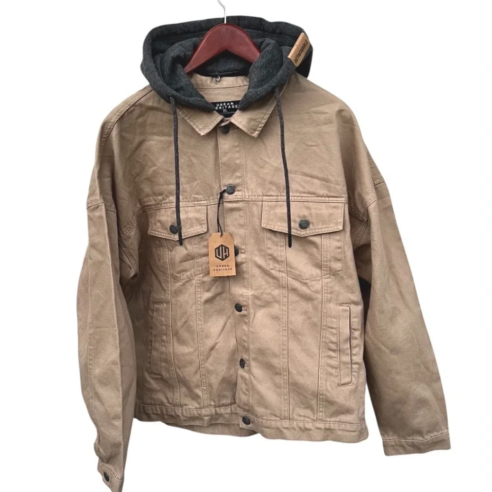 Urban Heritage Men XXL Duck Canvas Barn Jacket‎ NWT Removable Hood Tan Work Coat
